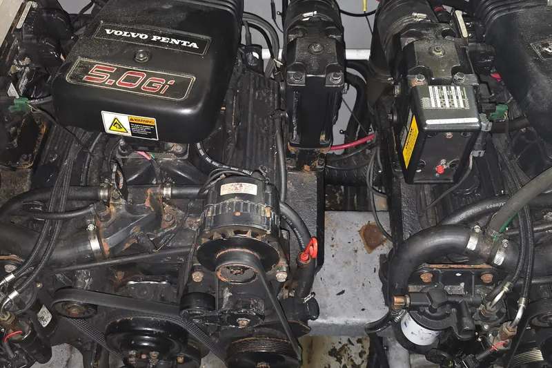 Slide: The Image of Engine compartment of a 2000 Monetery 302 Express with Volvo Penta 5.0Gi engines. - 38