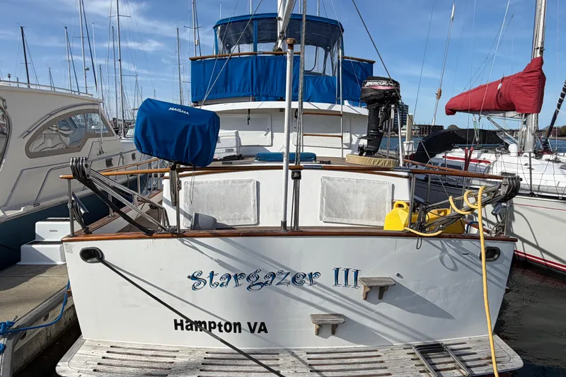 Slide: The Image of 1985 Albin 36 Trawler "Stargazer III" docked in Hampton, VA marina. - 1