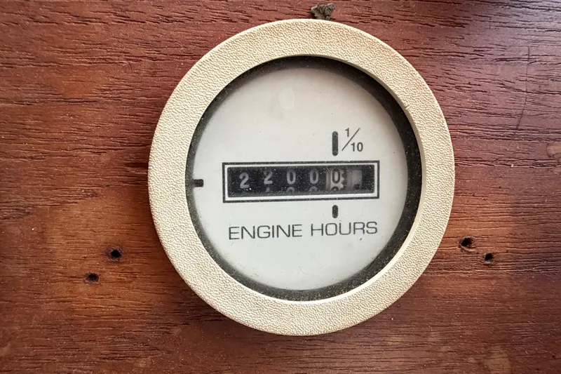 Slide: The Image of Engine hour meter reading 2200 on 1985 Albin 36 Trawler boat. - 46