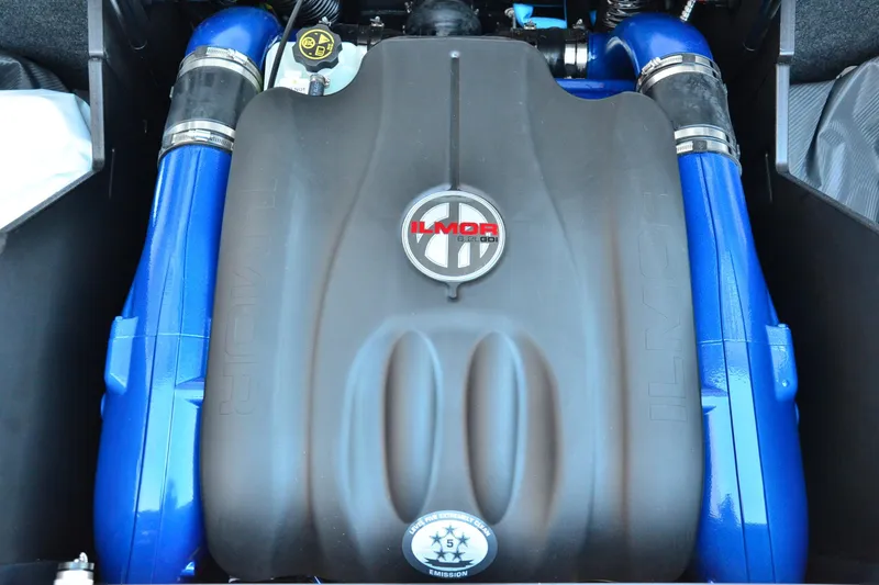 Slide: The Image of 2024 MasterCraft X22 engine with Ilmor branding, featuring blue components. - 18