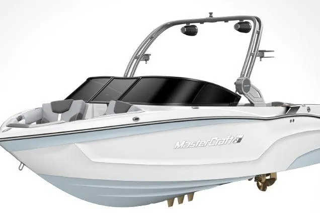 Slide: The Image of 2024 MasterCraft XT22 T boat with sleek design and modern features. - 22
