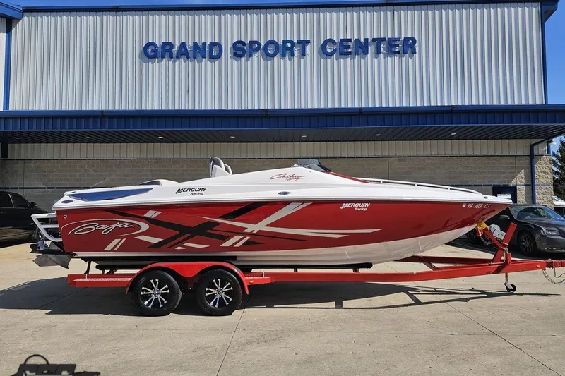 The Image of 2018 Baja 24 Outlaw boat in red and white at Grand Sport Center. - 1