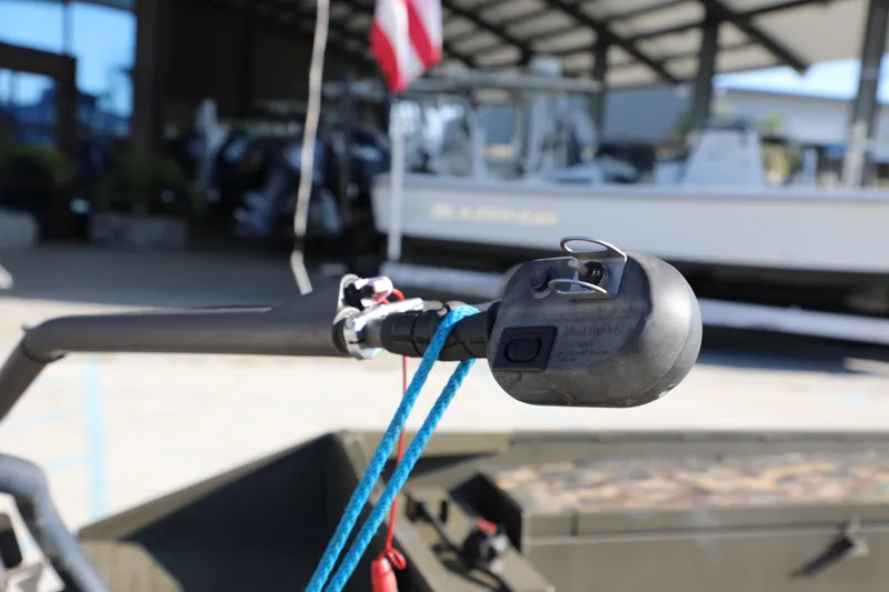 Slide: The Image of Close-up of a 2021 Gator Trax 1654 boat handle with blue rope attached. - 10