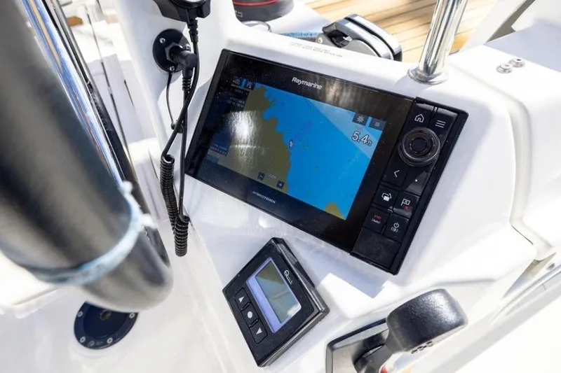 Slide: The Image of Navigation system on 2018 Jeanneau Sun Odyssey 440 sailboat, featuring Raymarine display. - 18