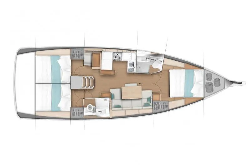 Slide: The Image of Manufacturer Provided Image: 2018 Jeanneau Sun Odyssey 440 interior layout with two cabins, kitchen, and living area. - 24
