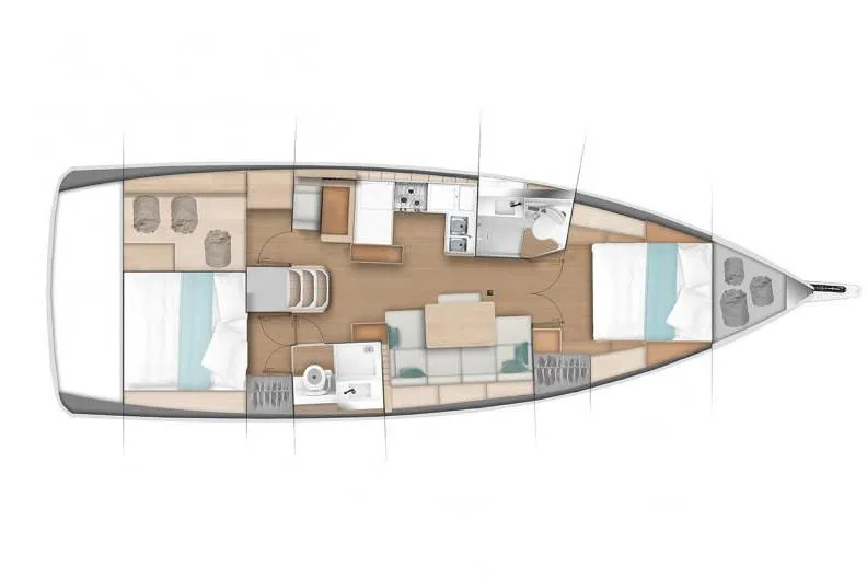 Slide: The Image of Manufacturer Provided Image: 2018 Jeanneau Sun Odyssey 440 interior layout, featuring cabins, kitchen, and living area. - 25