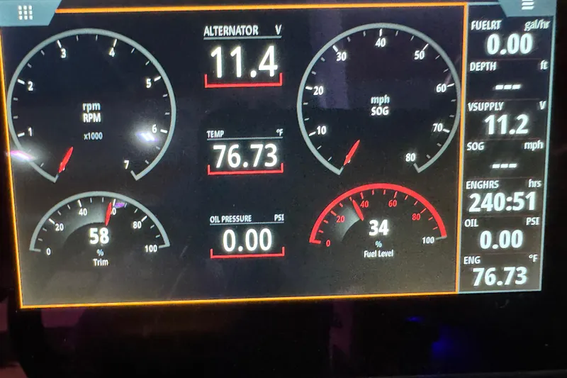 Slide: The Image of Dashboard of a 2020 Chaparral 287 SSX showing engine metrics and fuel level. - 16