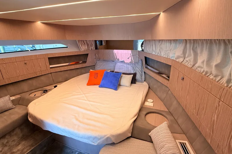 Slide: The Image of Luxurious cabin interior of 2026 Santasevera 42 yacht with cozy bedding and modern design. - 10