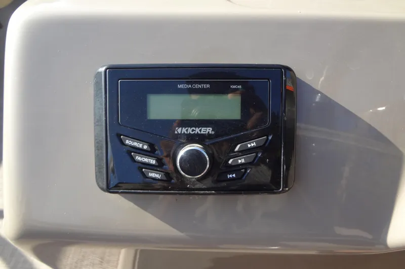 Slide: The Image of KICKER media center on 2022 TRACKER MARINE Party Barge 24 DLX. - 33