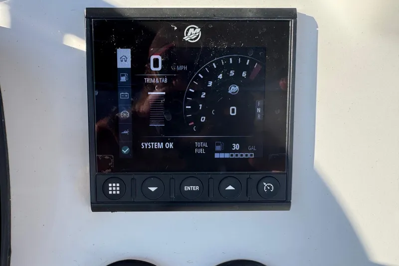 Slide: The Image of Digital display on 2022 Tidewater 2410 Bay Max boat showing speed and fuel levels. - 11