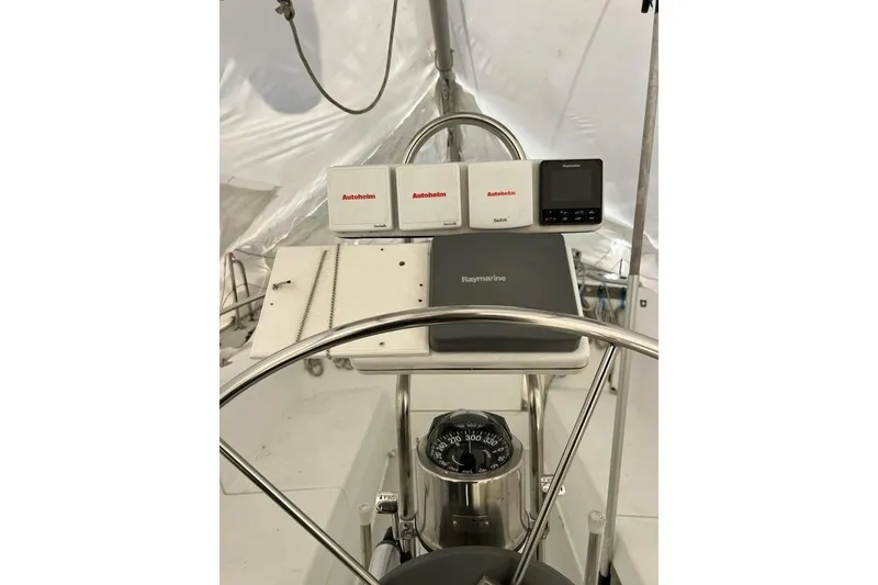 Slide: The Image of Steering console of 1998 Catalina 36 MkII sailboat with navigation instruments. - 7