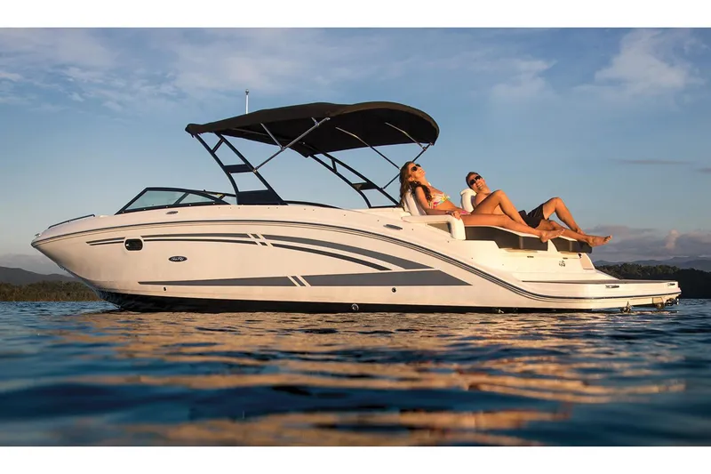 Slide: The Image of Manufacturer Provided Image: 2017 Sea Ray SDX 290 boat on water with two people relaxing. - 16