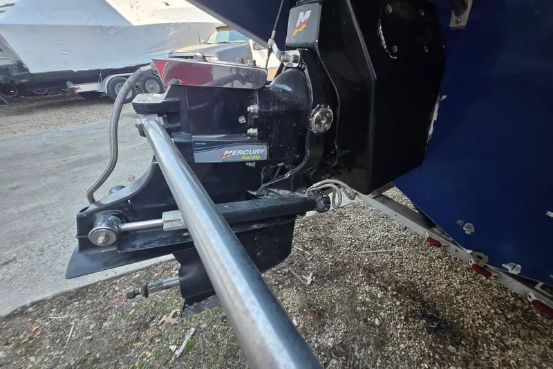 Slide: The Image of Close-up of a 2002 Avanti 41 boat's Mercury Racing engine component. - 23