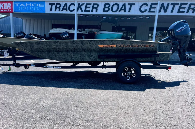The Image of 2026 Tracker Grizzly 1756 T Marsh boat on trailer at dealership. - 0