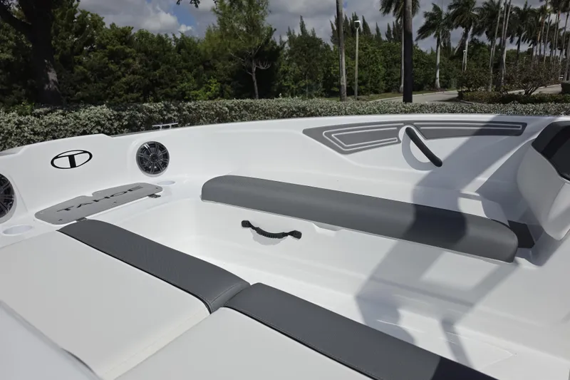 Slide: The Image of 2026 Tahoe T21 boat interior with sleek seating and modern design elements. - 4