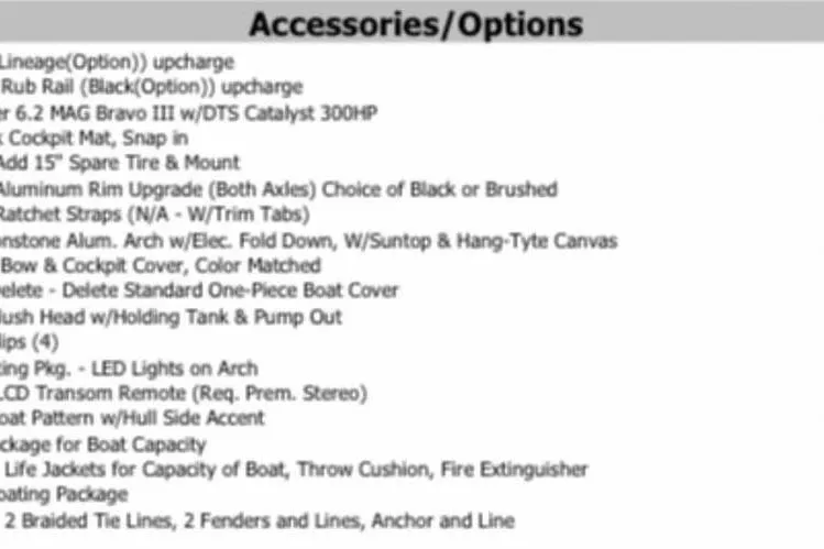 Slide: The Image of Accessories and options list for 2020 Crownline Eclipse E255 boat. - 13