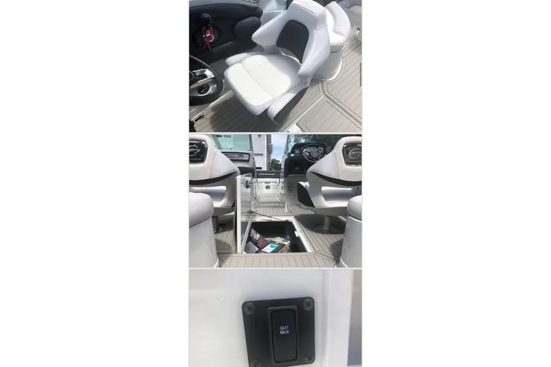 Slide: The Image of 2020 Crownline Eclipse E255 boat interior with seating and storage features. - 6