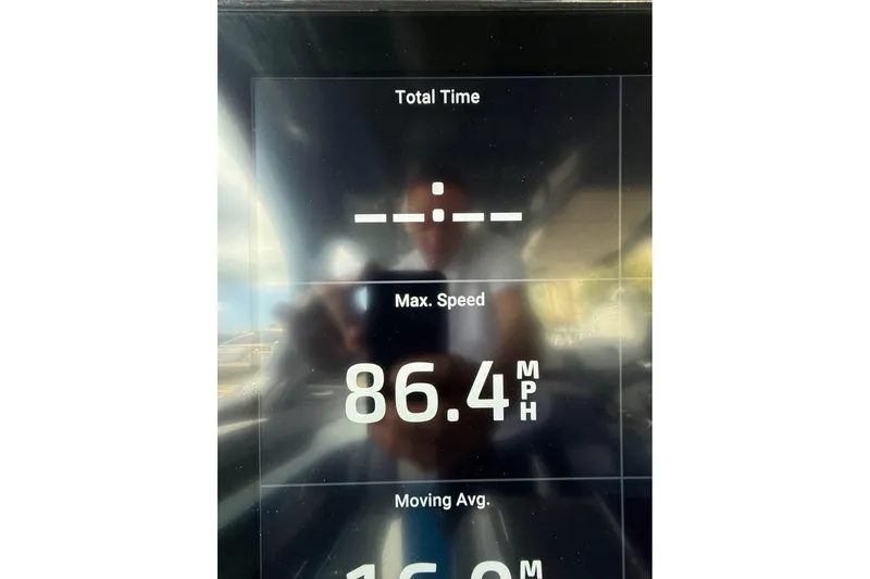 Slide: The Image of Display showing Mystic Powerboats M4200 2025 max speed at 86.4 MPH. - 4