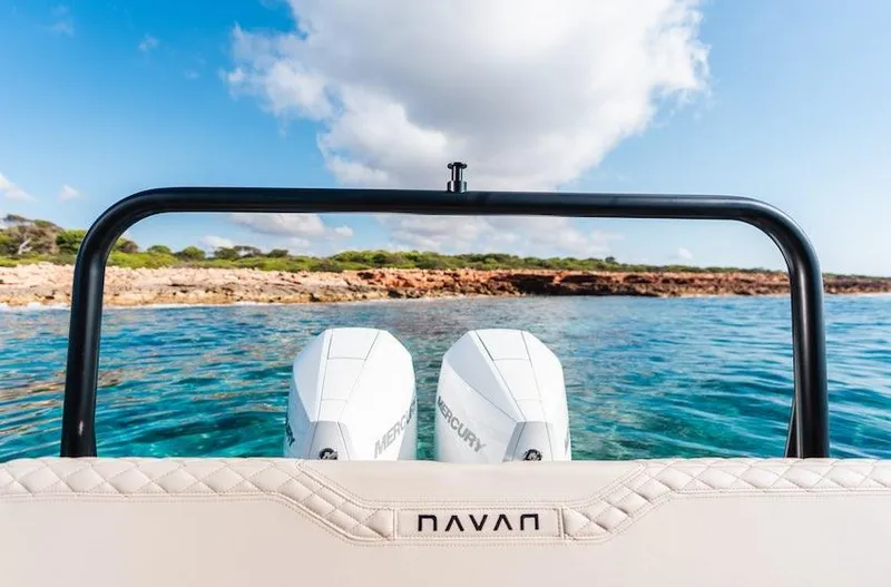 Slide: The Image of Manufacturer Provided Image: 2025 Navan C30 boat with dual Mercury engines on a scenic coastal waterway. - 41