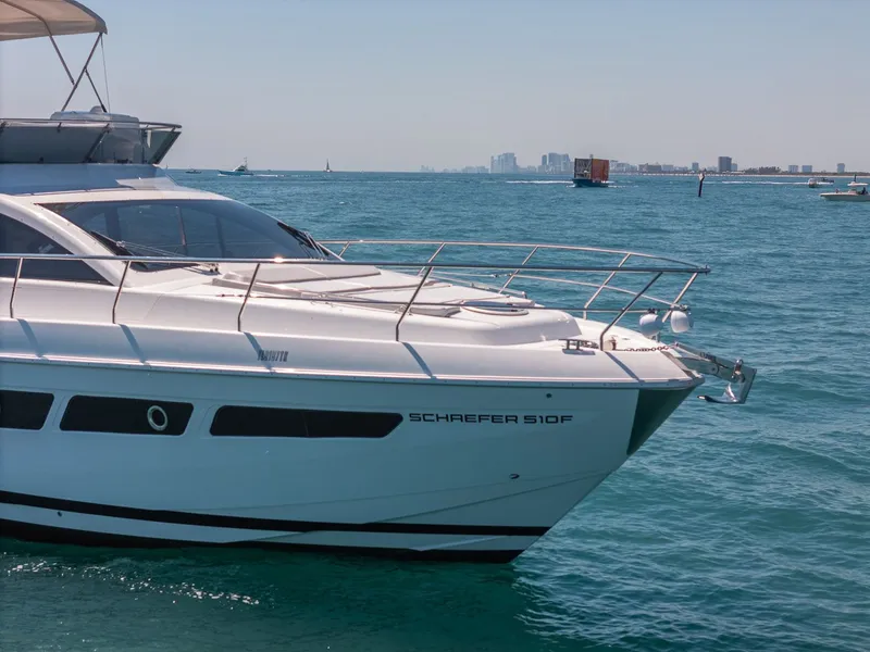Slide: The Image of Luxury yacht Schaefer 510 GT 2023 on open sea. - 13