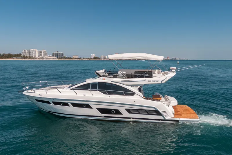 Slide: The Image of Luxury yacht Schaefer 510 GT 2023 on open sea. - 5