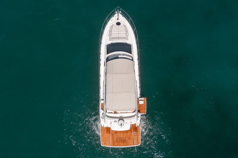 Slide: The Image of Aerial view of Schaefer 510 GT yacht on open sea, 2023 model. - 8