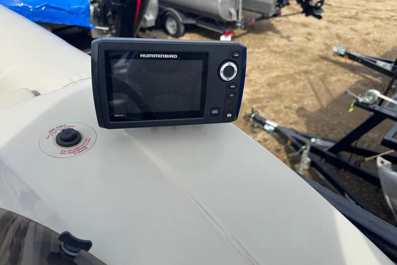 Slide: The Image of Humminbird Helix 5 fish finder on 2018 South Bay 200 boat deck. - 9