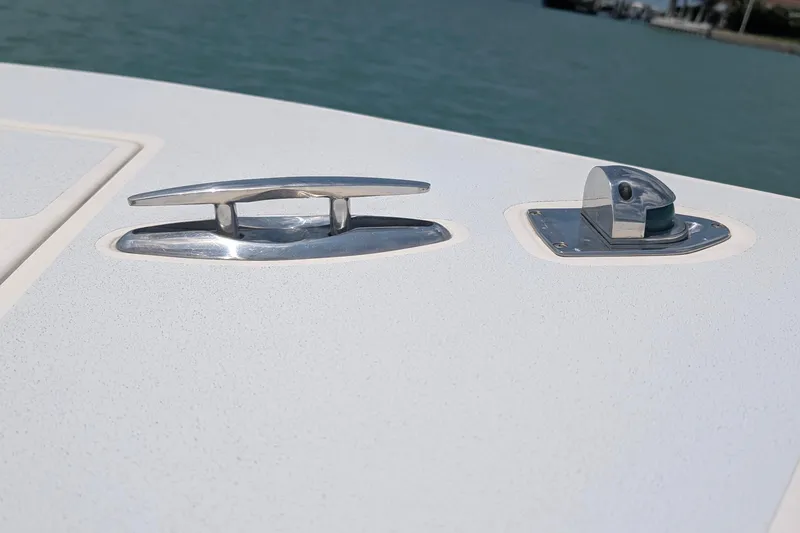 Slide: The Image of 2012 Gause Built 26 Center Console boat deck with cleat and fitting. - 28