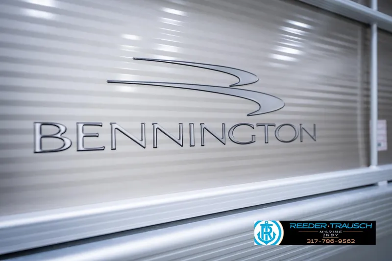 Slide: The Image of 2018 Bennington 23 SSRX boat logo with Reeder-Trausch Marine contact details. - 52