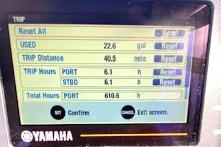 Slide: The Image of Yamaha boat display showing trip data for Grady-White Freedom 255, 2017 model. - 20
