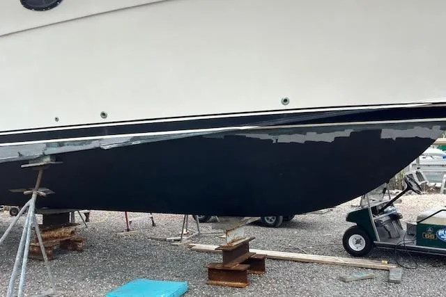 Slide: The Image of 1987 Californian 45 Motor Yacht on dry dock, undergoing maintenance. - 62