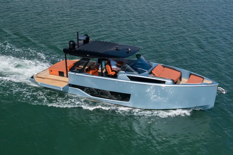 Slide: The Image of 2022 Cranchi A46 Luxury Tender cruising on open water, showcasing sleek design and elegance. - 20