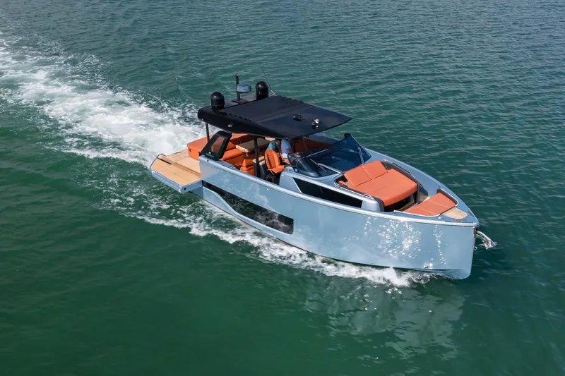 Slide: The Image of 2022 Cranchi A46 Luxury Tender cruising on open water, showcasing sleek design and elegance. - 21