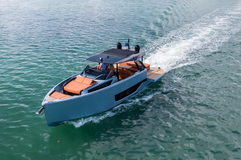 Slide: The Image of 2022 Cranchi A46 Luxury Tender cruising on open water, showcasing sleek design and elegance. - 22