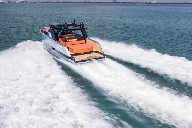 Slide: The Image of 2022 Cranchi A46 Luxury Tender cruising swiftly on open water. - 35