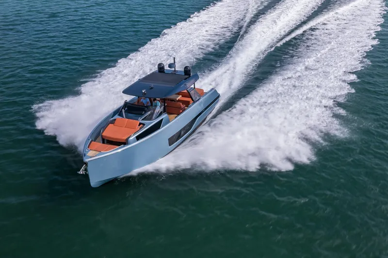 Slide: The Image of 2022 Cranchi A46 Luxury Tender cruising swiftly on open water. - 38