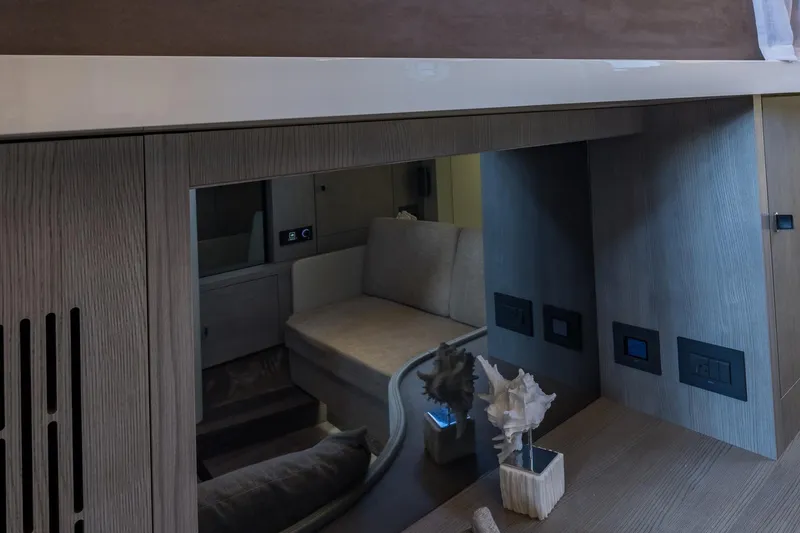 Slide: The Image of Interior of 2022 Cranchi A46 Luxury Tender, featuring modern design and comfortable seating. - 62