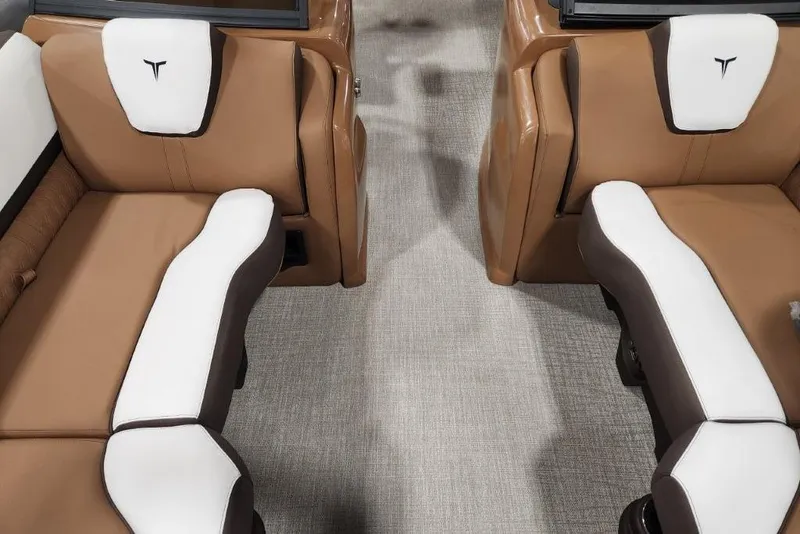 Slide: The Image of Luxurious brown and white seating in 2026 Avalon 23 LSZ VRB Windshield boat. - 12