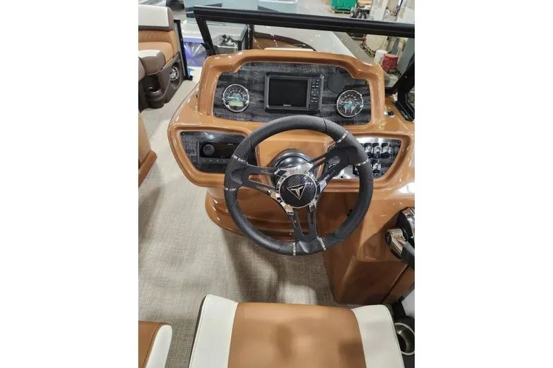 Slide: The Image of Steering console of 2026 Avalon 23 LSZ VRB Windshield boat with modern controls. - 9