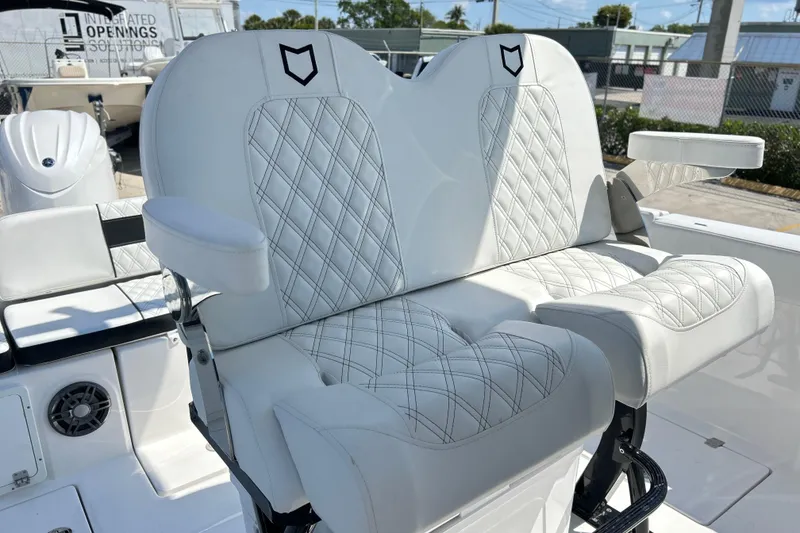 Slide: The Image of Luxurious seating on 2026 Sea Fox 268 Commander boat with diamond-stitched upholstery. - 13