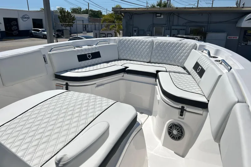 Slide: The Image of Luxurious seating area on 2026 Sea Fox 268 Commander boat with quilted upholstery. - 16