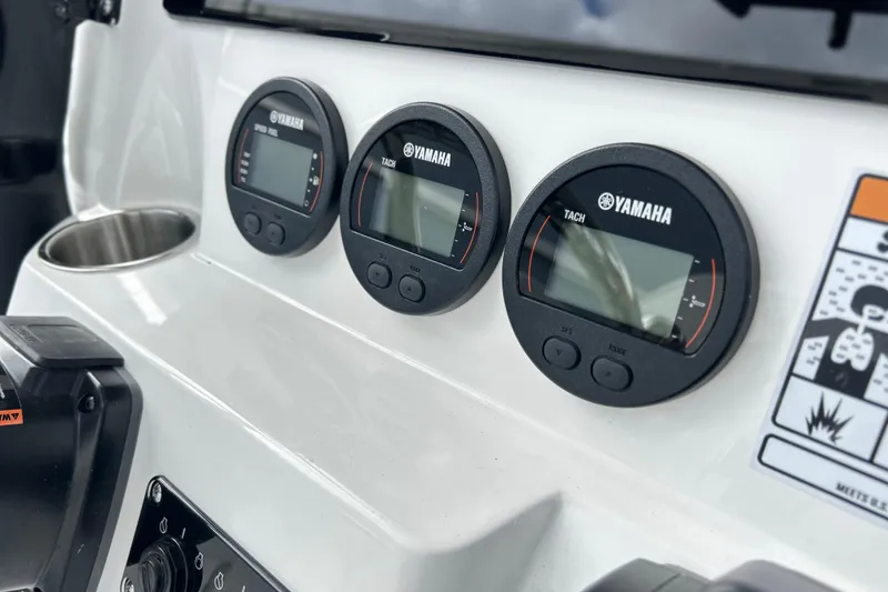 Slide: The Image of Yamaha gauges on 2026 Sea Fox 268 Commander boat dashboard, close-up view. - 32