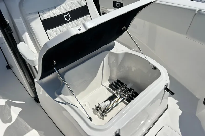 Slide: The Image of Open storage compartment on 2026 Sea Fox 268 Commander boat, showcasing interior features. - 40