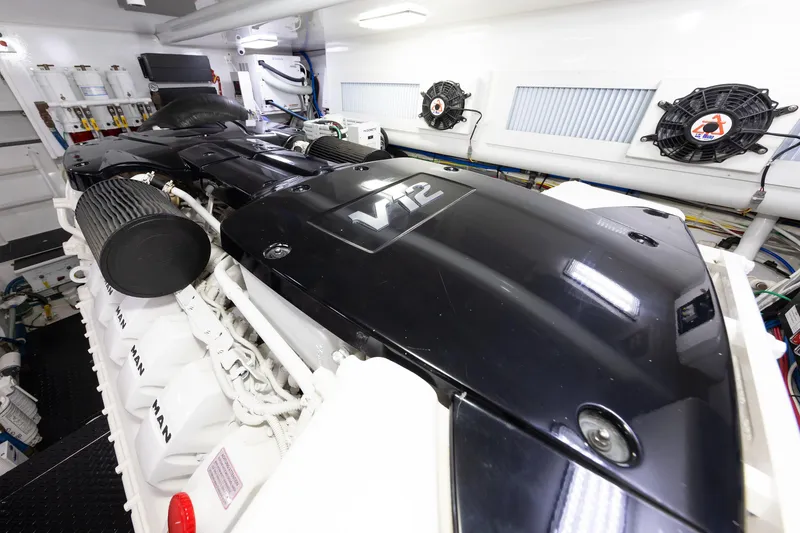 Slide: The Image of Engine room of 2017 Viking 52 Sport Tower with V12 engine. - 89