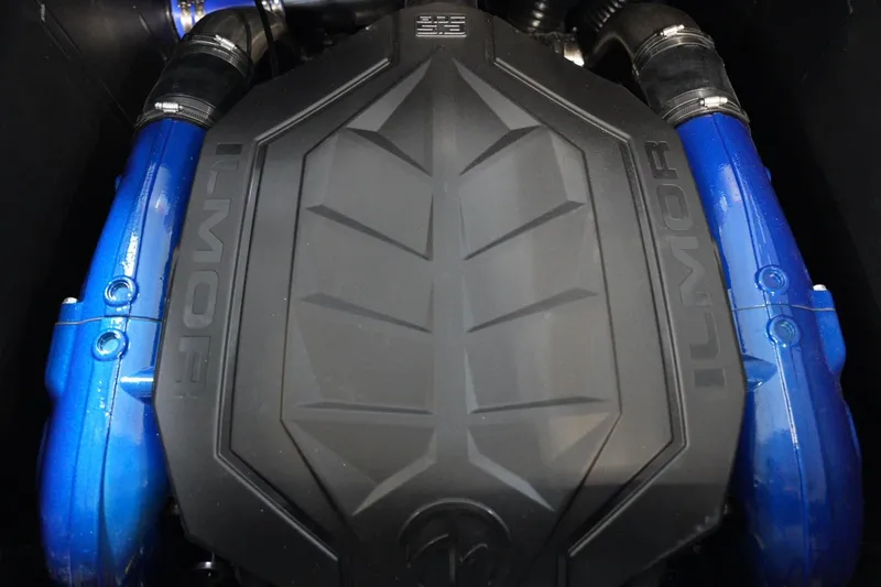 Slide: The Image of Engine of 2025 MasterCraft XT22 with Ilmor branding and blue components. - 16