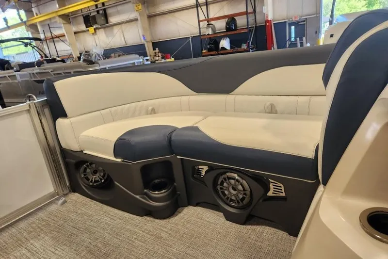 Slide: The Image of Luxurious seating on 2026 Tahoe Pontoon LTZ Quad Lounger 23, featuring modern design and comfort. - 13