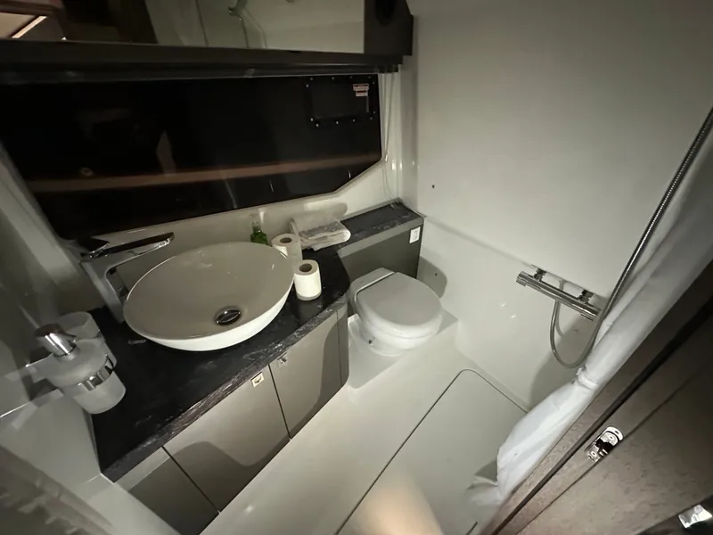 Slide: The Image of Luxurious bathroom in the 2024 Galeon 325 GTO boat. - 14