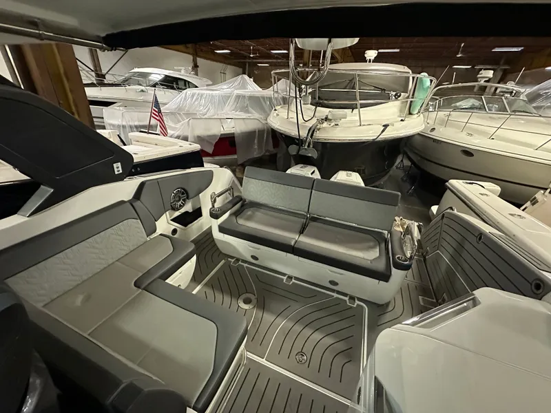 Slide: The Image of Interior of 2024 Galeon 325 GTO with gray seating. - 6