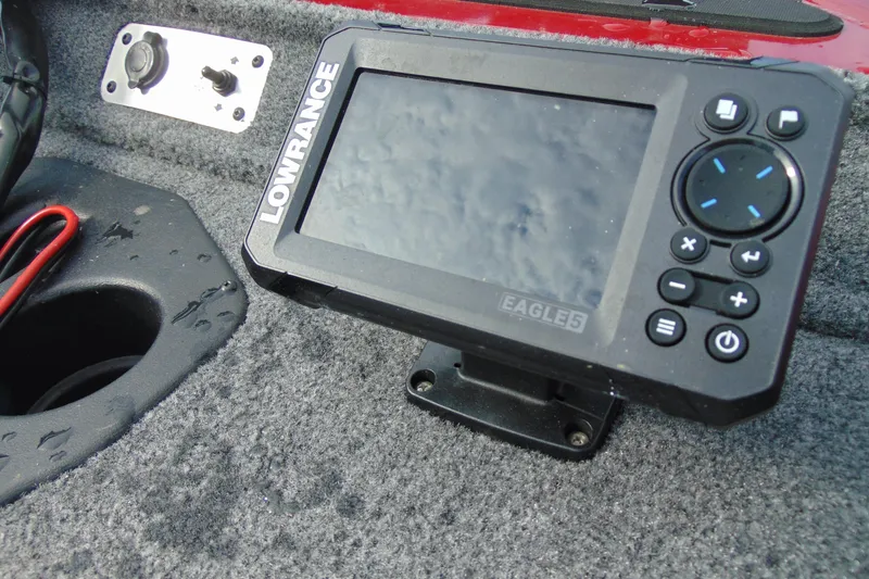 Slide: The Image of Lowrance Eagle5 fish finder on 2024 Tracker Pro Team 175 TF boat dashboard. - 4