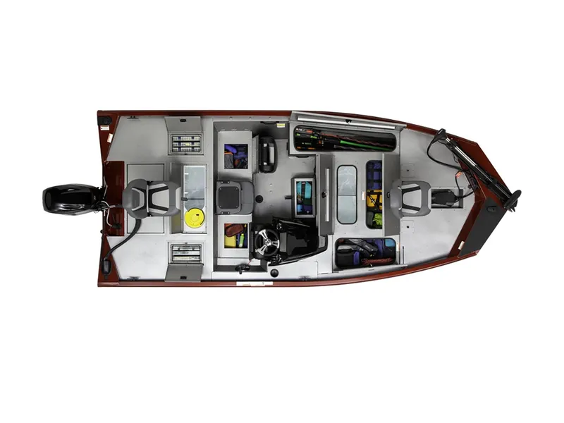 Slide: The Image of Manufacturer Provided Image: 2024 Lowe Stinger 175C fishing boat, top view, showcasing seating and storage compartments. - 19